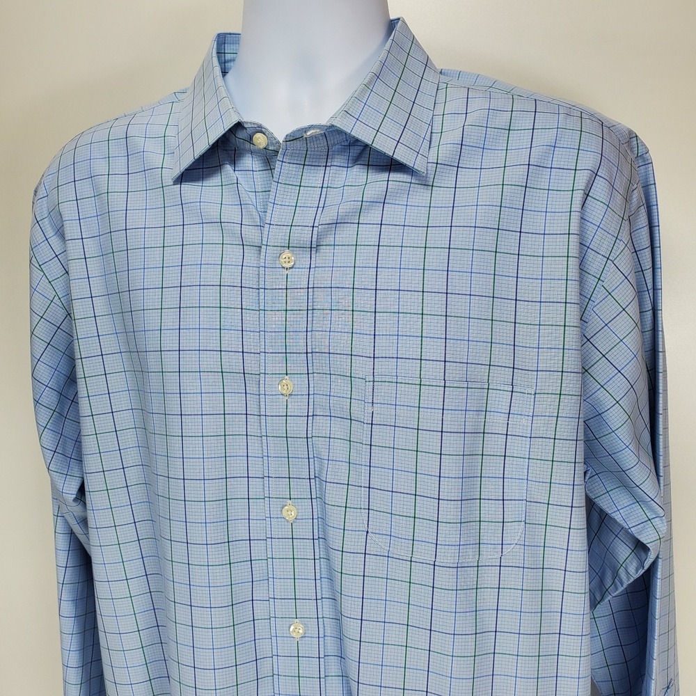 Brooks Brothers Shirt Mens 17.5 4/5 Regent Cotton Non-Iron Blue Window Pane
